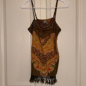 Free People Paisley Print Fringe Tank Top